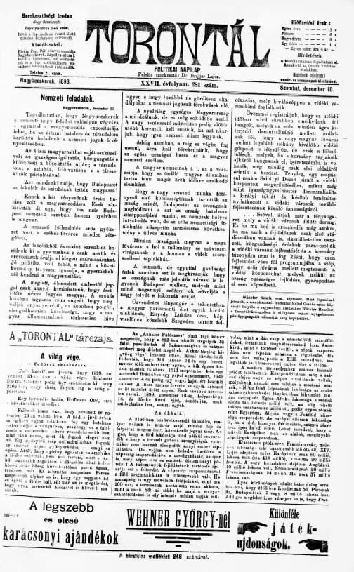 Torontál, 27. évf. 1898. december 10. 281. sz.