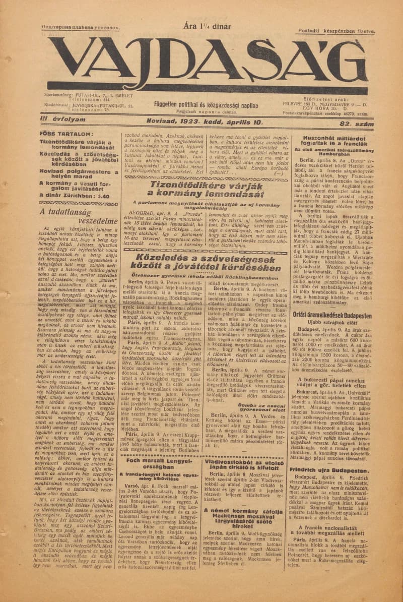 Vajdaság, 3. évf. 1923. április 10. 82. sz.
