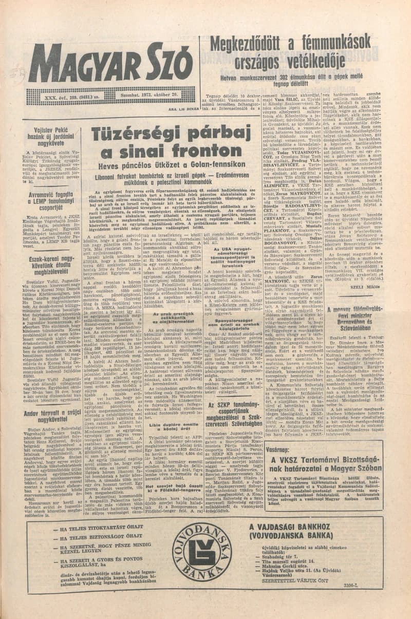 Magyar Szó, 30. évf. 1973. október 20. 289. sz.