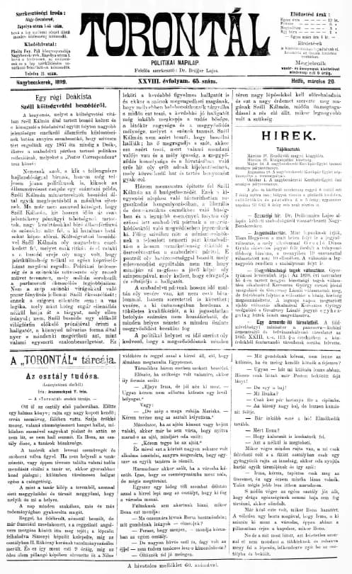 Torontál, 28. évf. 1899. március 20. 65. sz.
