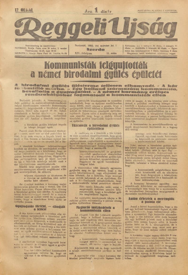 Reggeli Újság, 14. évf. 1933. március 1. 51. sz.