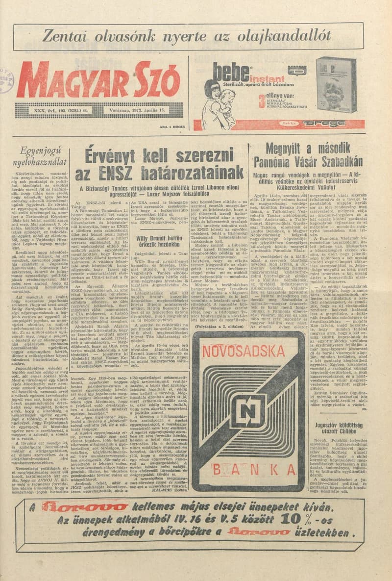 Magyar Szó, 30. évf. 1973. április 15. 103. sz. 1–32. oldal