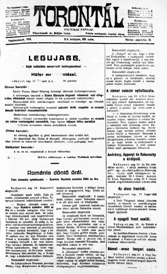 Torontál, 45. évf. 1916. augusztus 19. 188. sz.