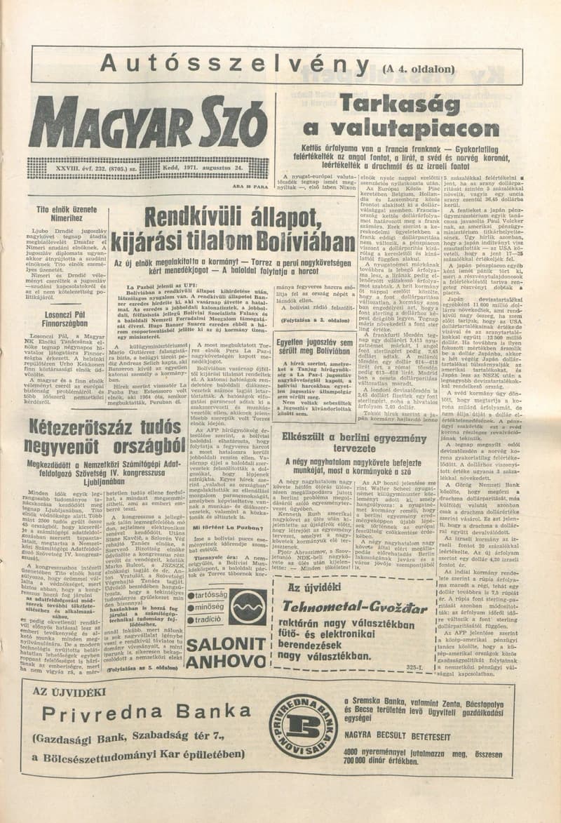 Magyar Szó, 28. évf. 1971. augusztus 24. 232. sz. 1–12. oldal