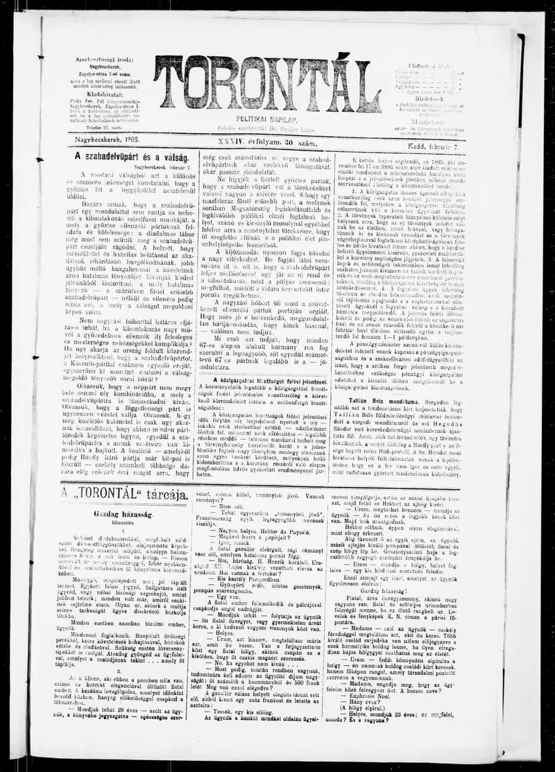 Torontál, 34. évf. 1905. február 7. 30. sz.