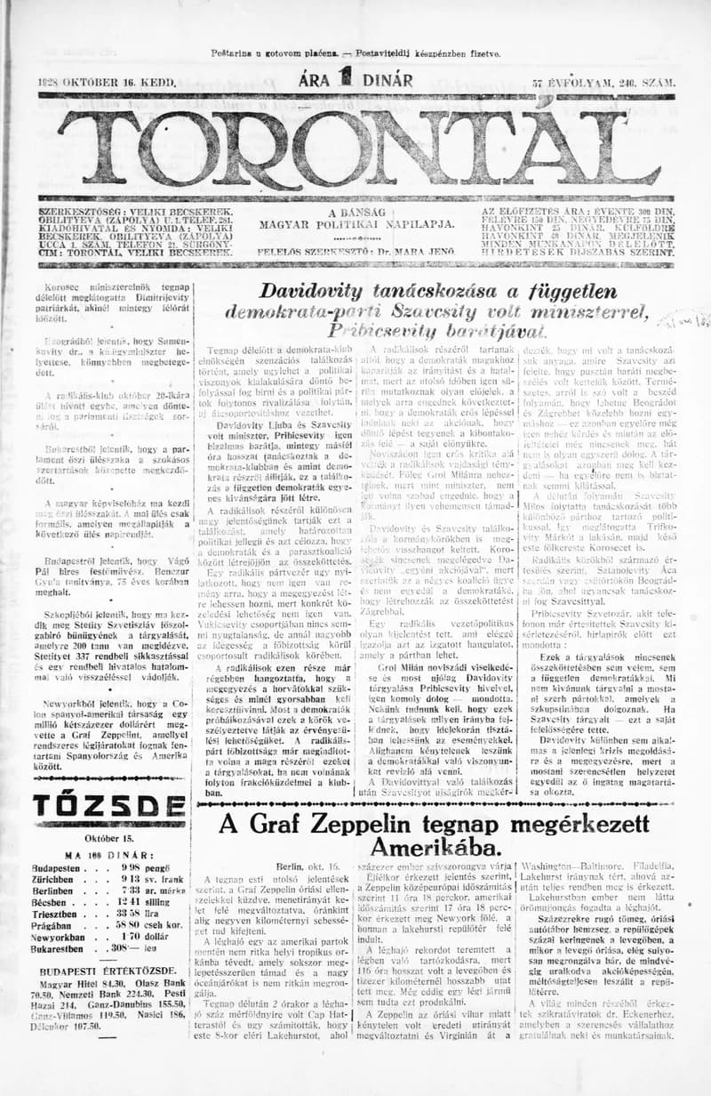 Torontál, 57. évf. 1928. október 16. 240. sz.