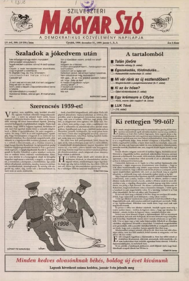 Magyar Szó, 55. évf. 1998. december 31. – 1999. január 3. 309. sz. 1–24. oldal