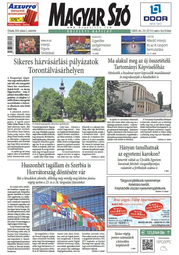 Magyar Szó, 73. évf. 2016. június 2. 125. sz. 1–20. oldal