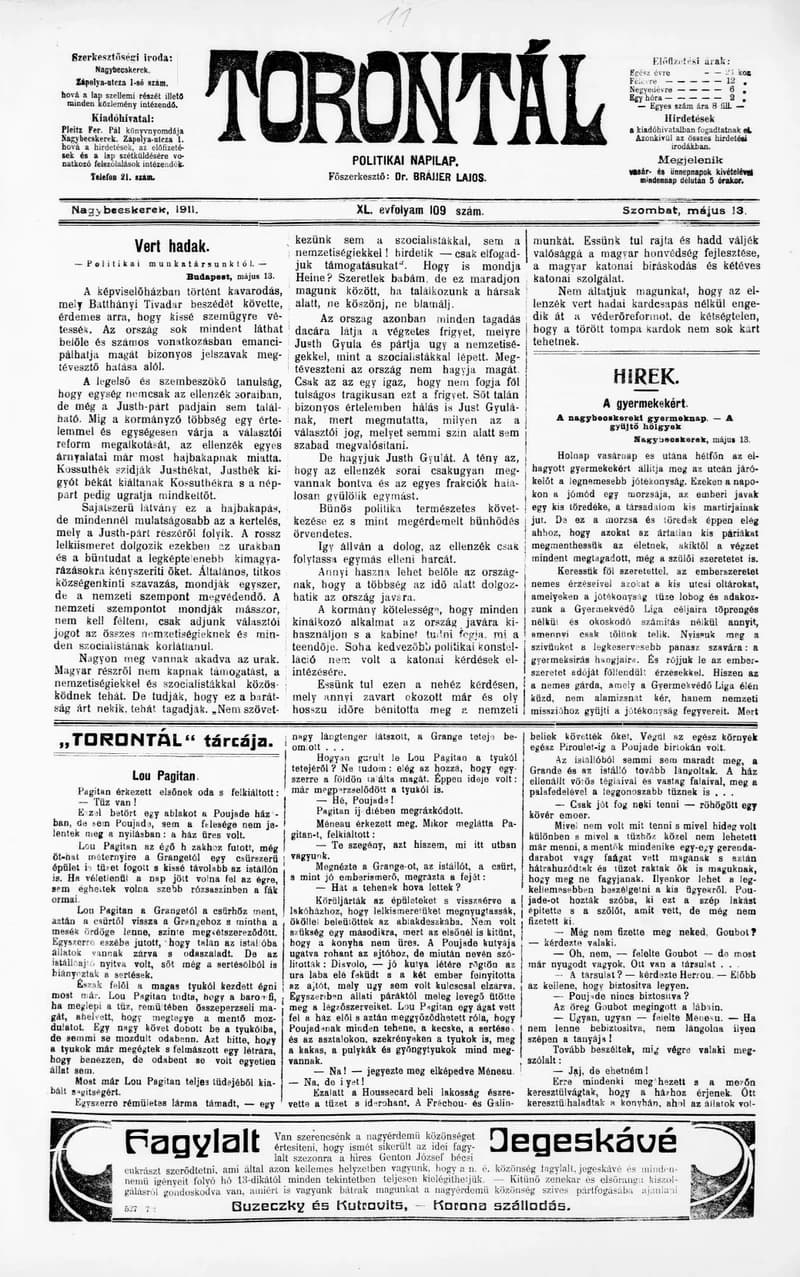 Torontál, 40. évf. 1911. május 13. 109. sz.