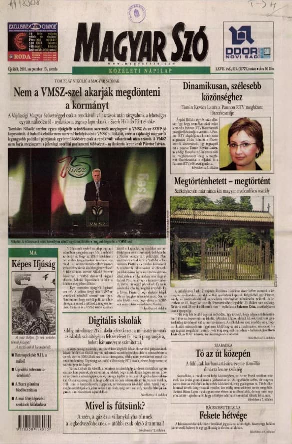 Magyar Szó, 67. évf. 2010. szeptember 15. 215. sz. 1–20. oldal