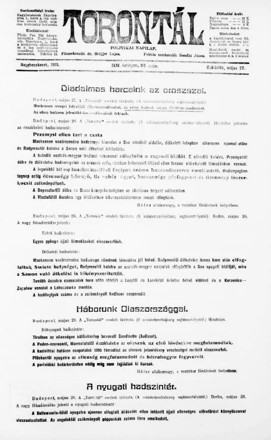 Torontál, 44. évf. 1915. május 27. 119. sz.