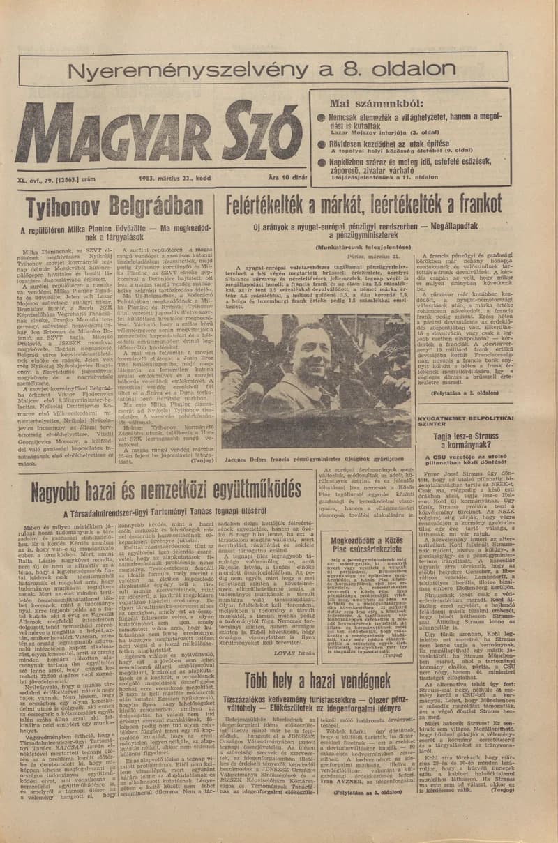 Magyar Szó, 40. évf. 1983. március 22. 79. sz. 1–20. oldal