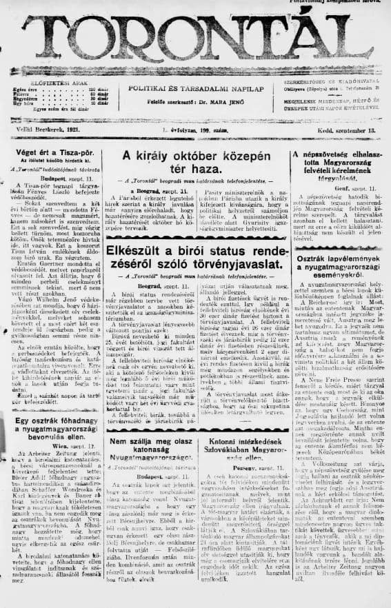 Torontál, 50. évf. 1921. szeptember 13. 199. sz.