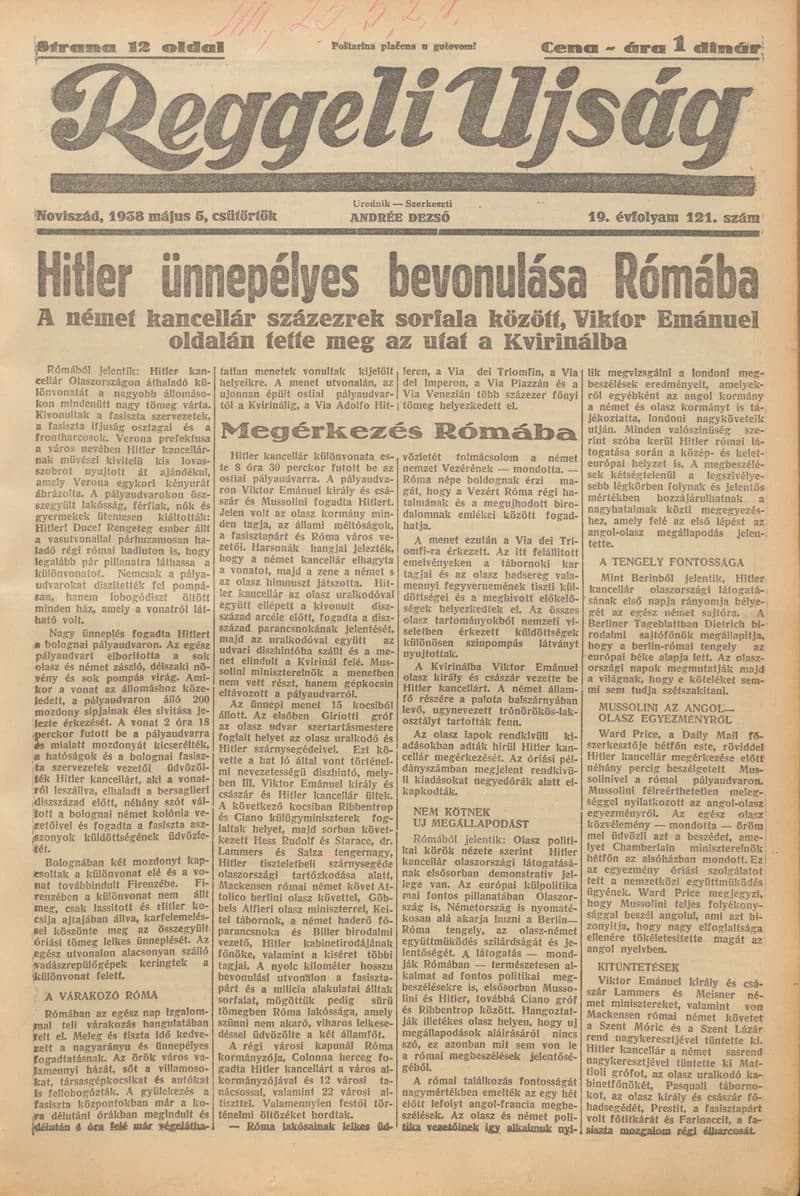 Reggeli Újság, 19. évf. 1938. május 5. 121. sz.