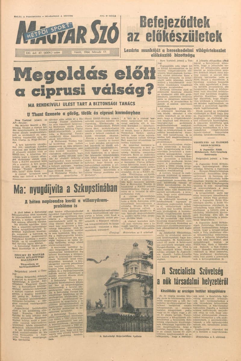 Magyar Szó, 21. évf. 1964. február 17. 47. sz. 1–16. oldal