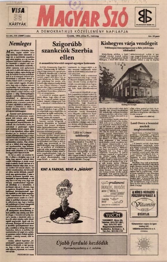 Magyar Szó, 51. évf. 1994. július 31. 158. sz.