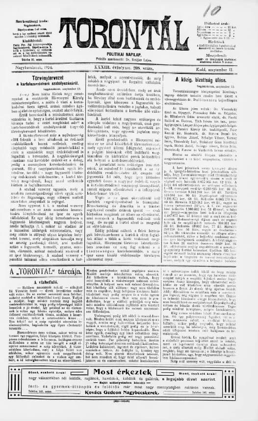 Torontál, 33. évf. 1904. szeptember 13. 208. sz.