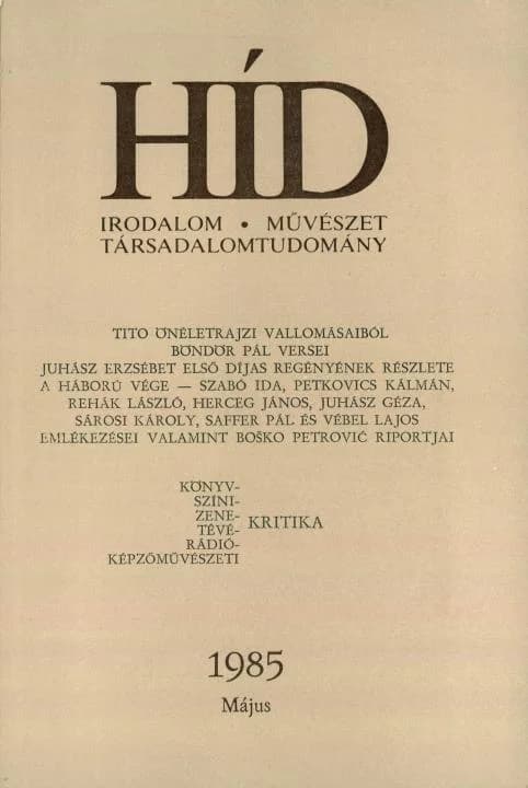 Híd, 49. évf. 1985. május. 5. sz. 585–786. oldal
