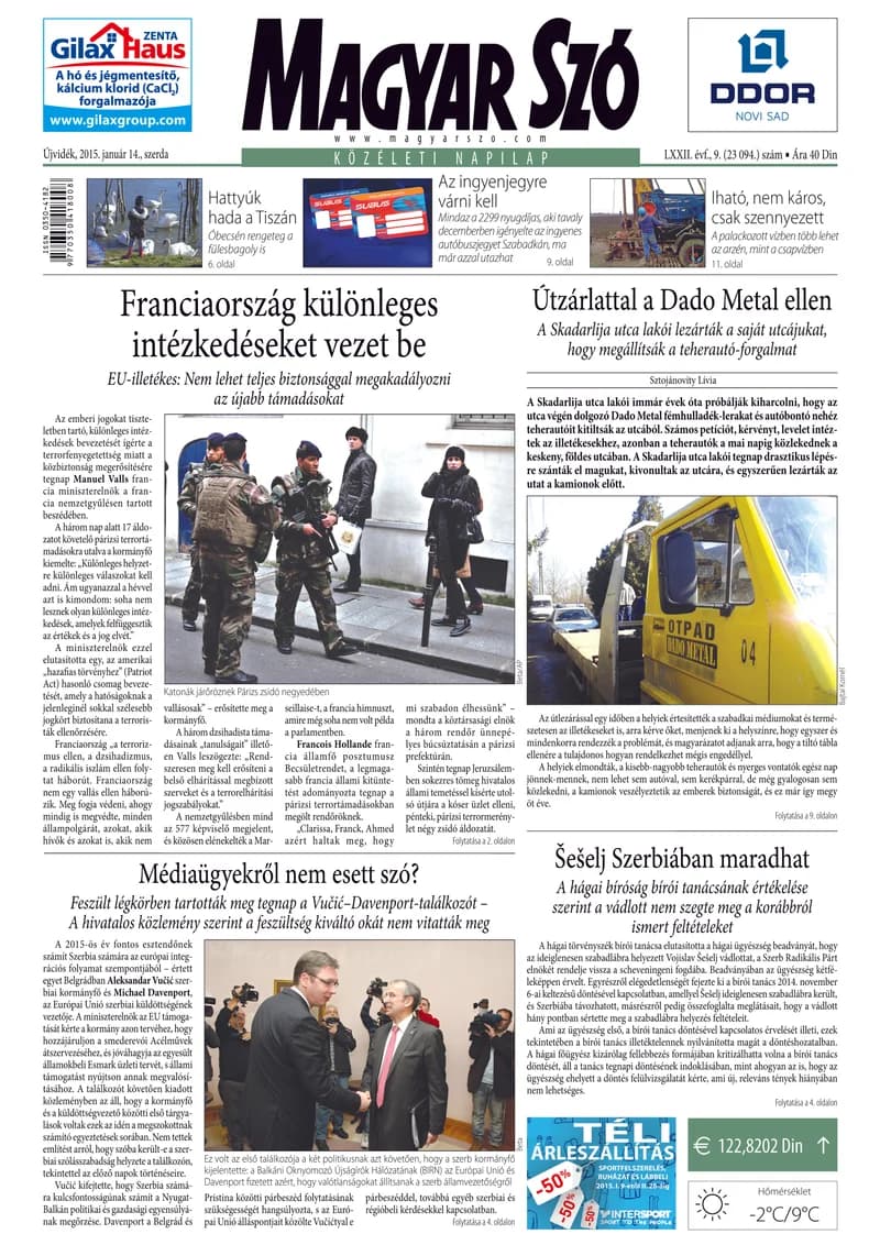 Magyar Szó, 72. évf. 2015. január 14. 9. sz. 1–16. oldal