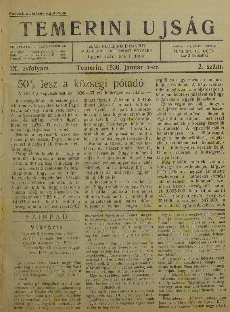 Temerini Újság 1928-1944, 9. évf. 1936. január 5. 2. sz.