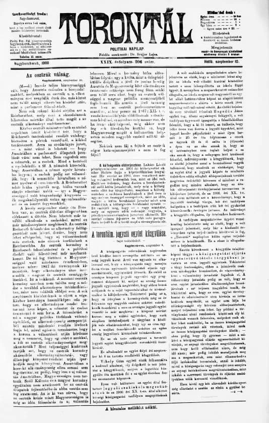 Torontál, 29. évf. 1900. szeptember 10. 206. sz.