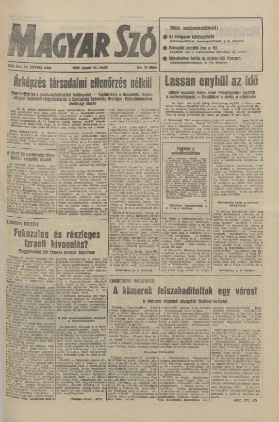 Magyar Szó, 42. évf. 1985. január 15. 13. sz. 1–20. oldal
