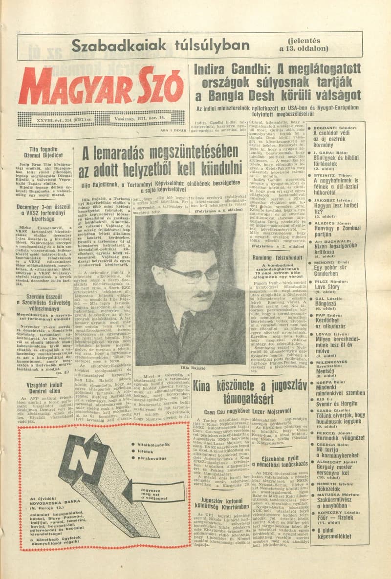 Magyar Szó, 28. évf. 1971. november 14. 314. sz. 1–30. oldal