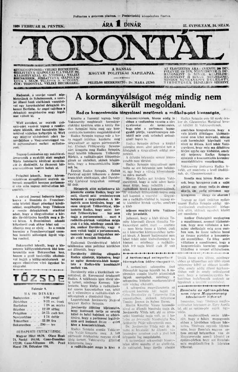 Torontál, 57. évf. 1928. február 10. 34. sz.