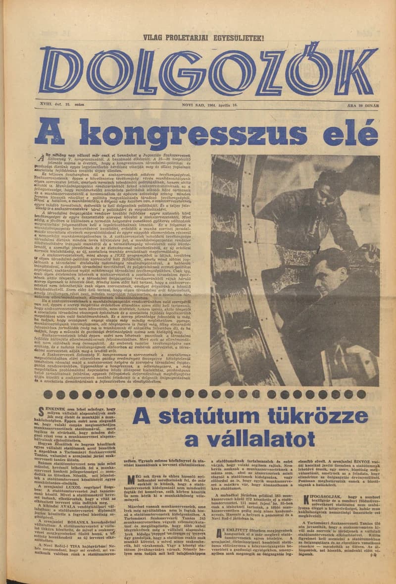Dolgozók, 18. évf. 1964. április 16. 15. sz.
