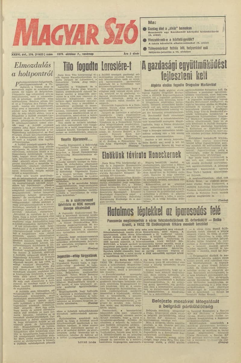 Magyar Szó, 36. évf. 1979. október 7. 276. sz. 1–32. oldal