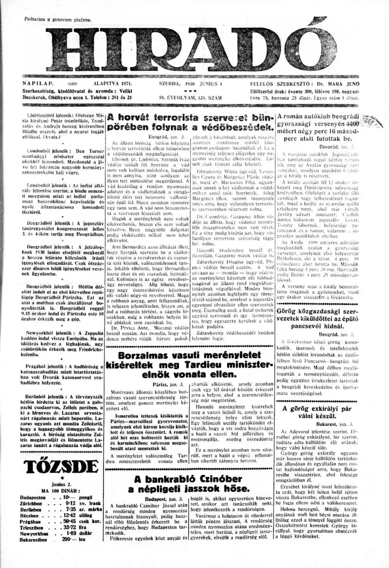 Híradó, 59. évf. 1930. június 4. 128. sz.