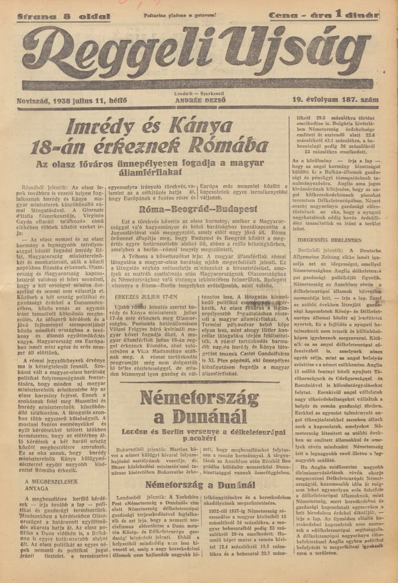 Reggeli Újság, 19. évf. 1938. július 11. 187. sz.