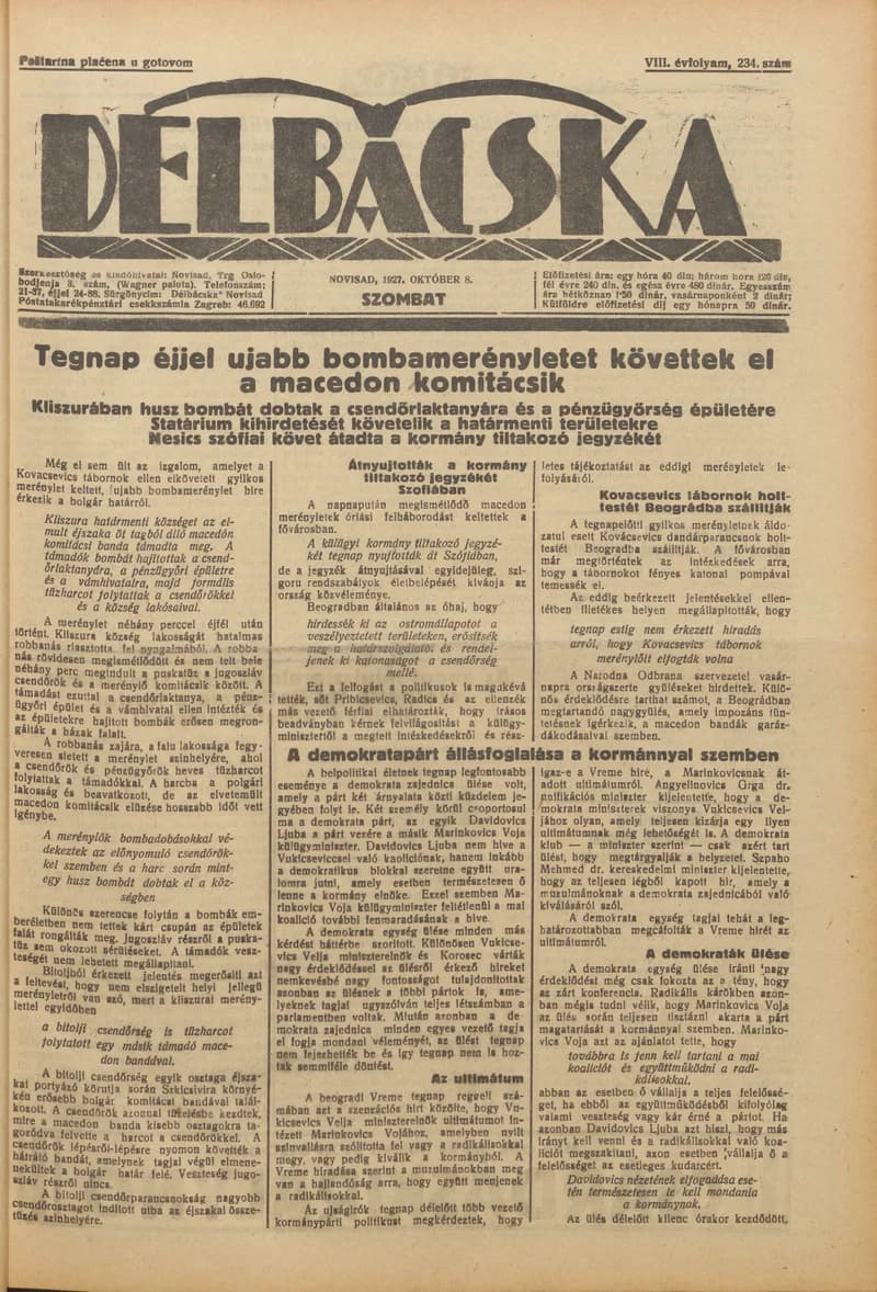 Délbácska, 8. évf. 1927. október 8. 234. sz.