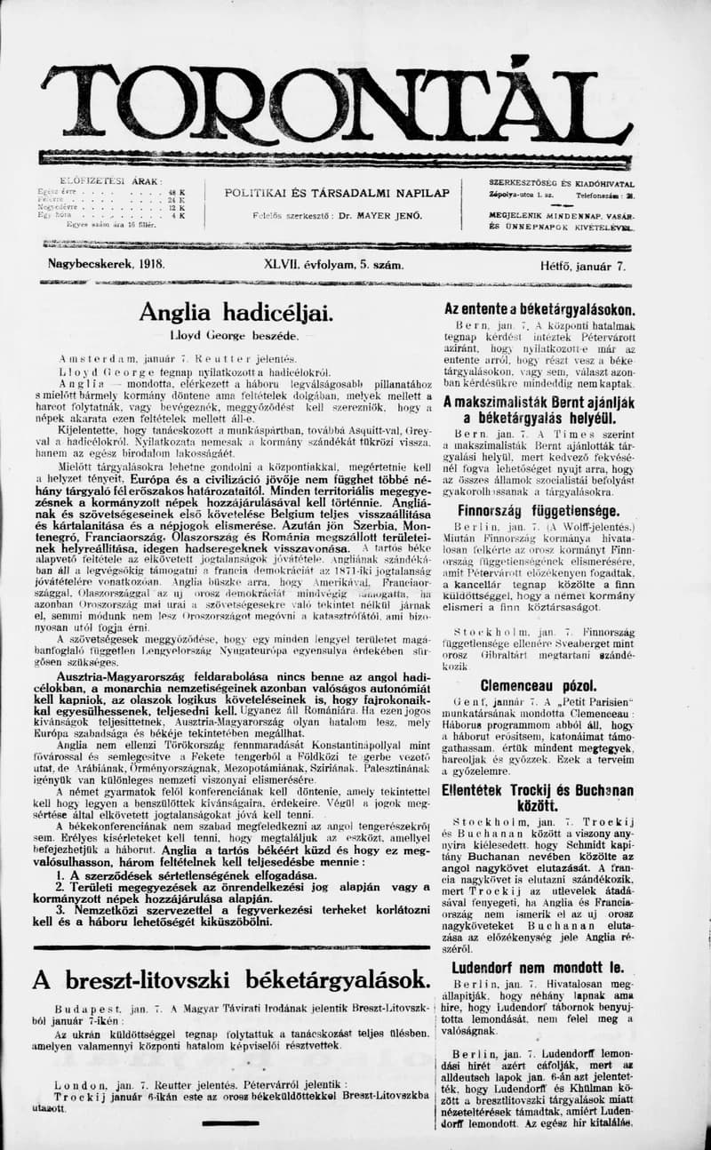 Torontál, 47. évf. 1918. január 7. 5. sz.