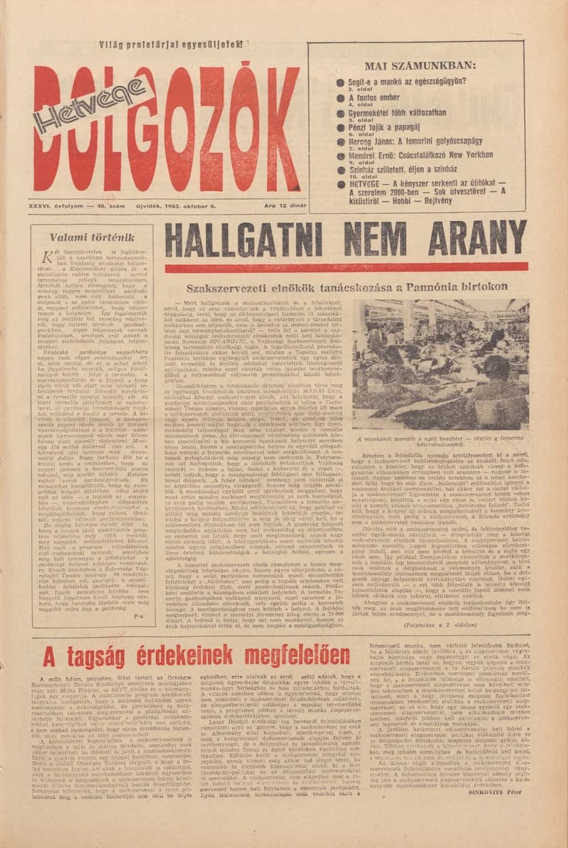 Dolgozók, 37. évf. 1983. október 6. 40. sz.