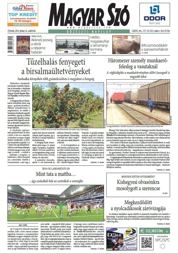 Magyar Szó, 73. évf. 2016. június 16. 137. sz. 1–20. oldal