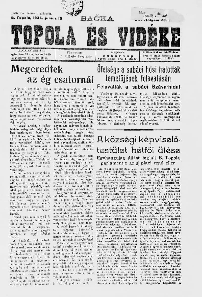 Bačka Topola és Vidéke, 11. évf. 1934. június 10. 23. sz.