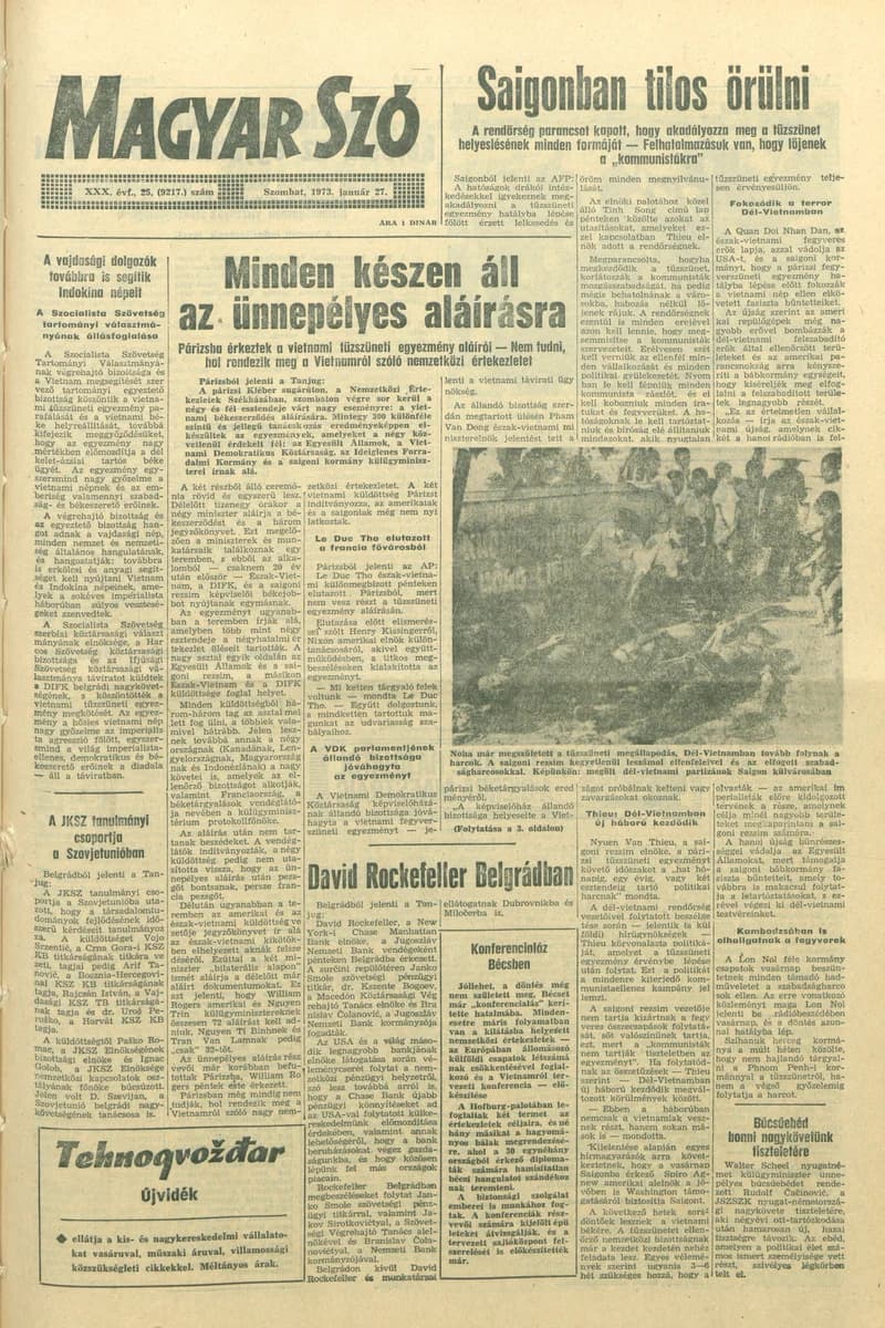 Magyar Szó, 30. évf. 1973. január 27. 25. sz. 1–20. oldal