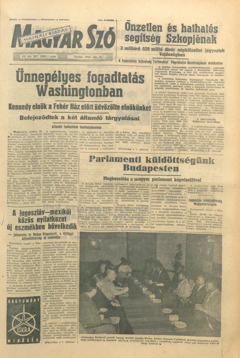 Magyar Szó, 20. évf. 1963. október 18. 287. sz. 1–16. oldal