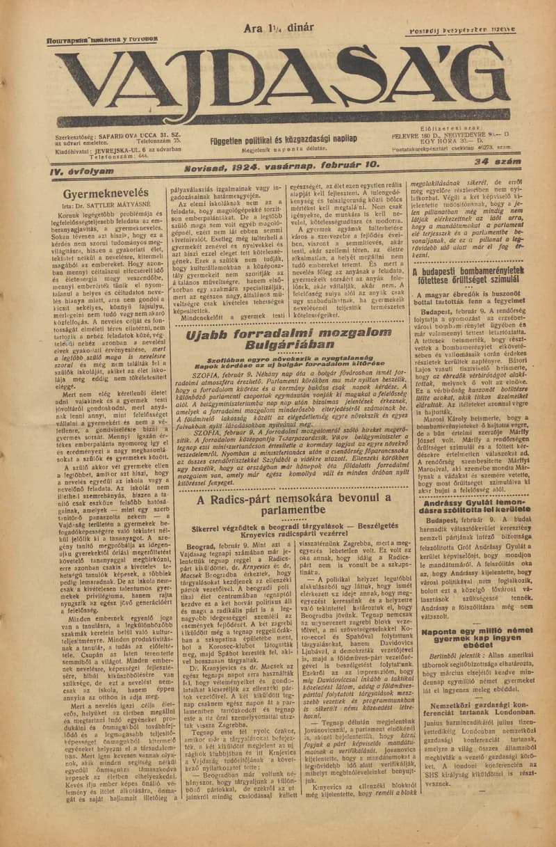 Vajdaság, 4. évf. 1924. február 10. 34. sz.