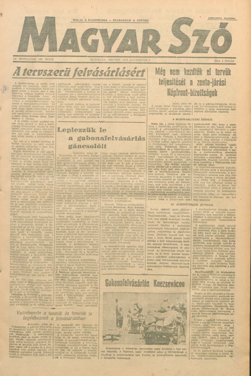 Magyar Szó, 4. évf. 1947. augusztus 1. 188. sz. 1–6. oldal