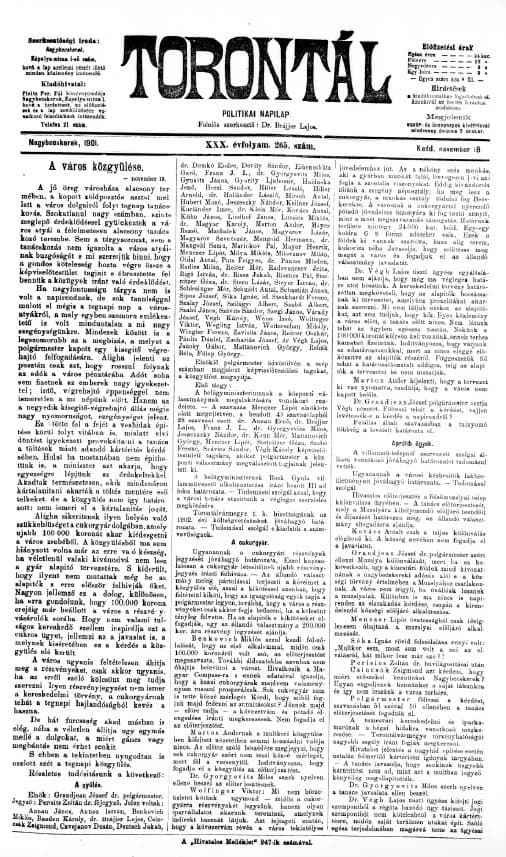 Torontál, 30. évf. 1901. november 19. 265. sz.