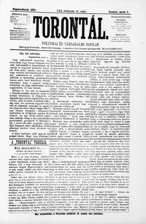 Torontál, 21. évf. 1892. április 2. 57. sz.