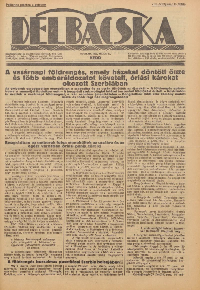Délbácska, 8. évf. 1927. május 17. 114. sz.