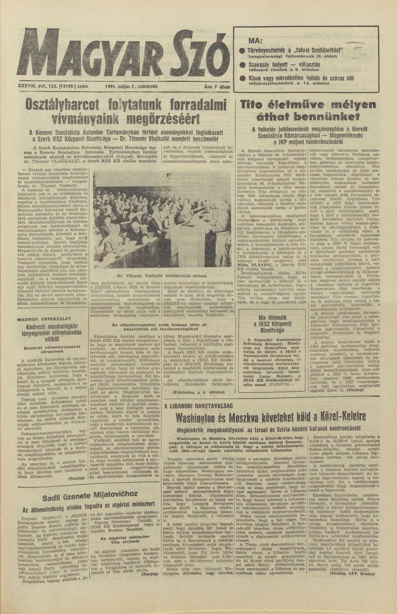 Magyar Szó, 38. évf. 1981. május 7. 123. sz.