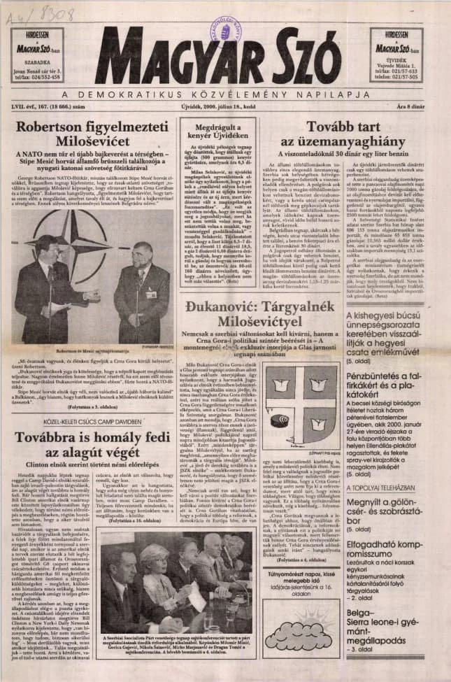Magyar Szó, 57. évf. 2000. július 18. 167. sz. 1–16. oldal