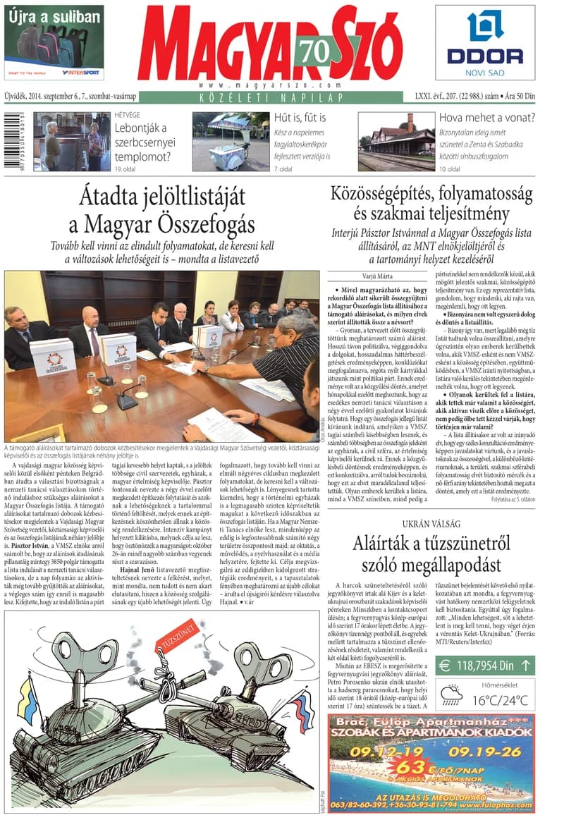 Magyar Szó, 71. évf. 2014. szeptember 6. – 7. 207. sz. 1–32. oldal