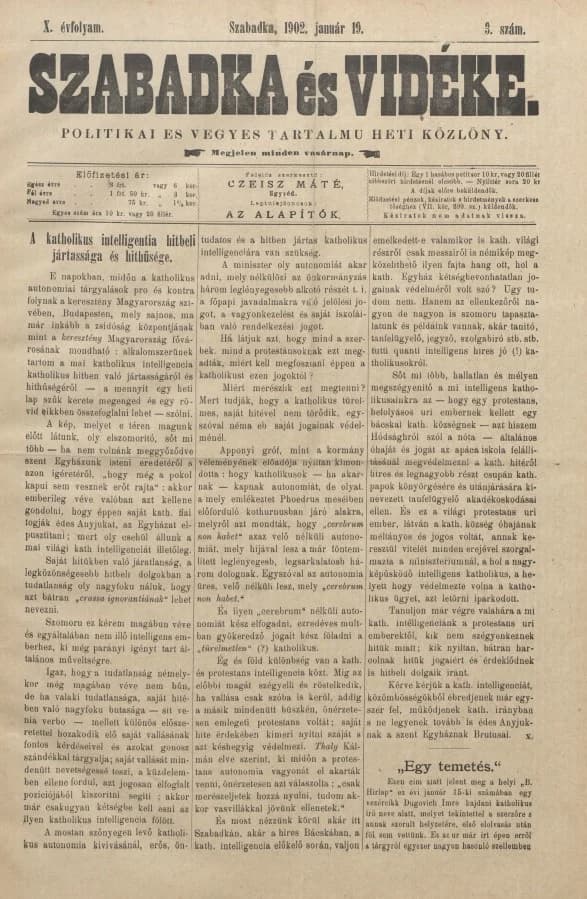 Szabadka és vidéke II, 10. évf. 1902. január 19. 3. sz.