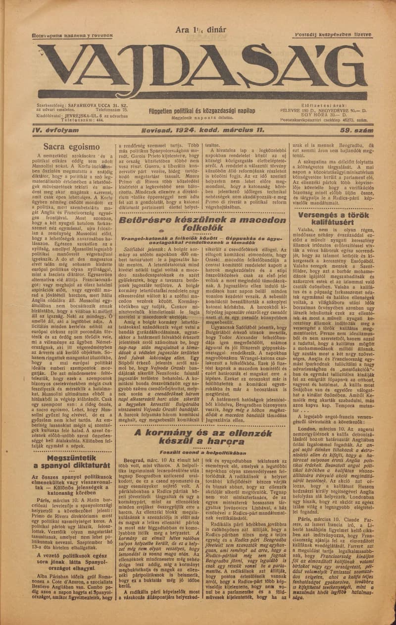 Vajdaság, 4. évf. 1924. március 11. 59. sz.
