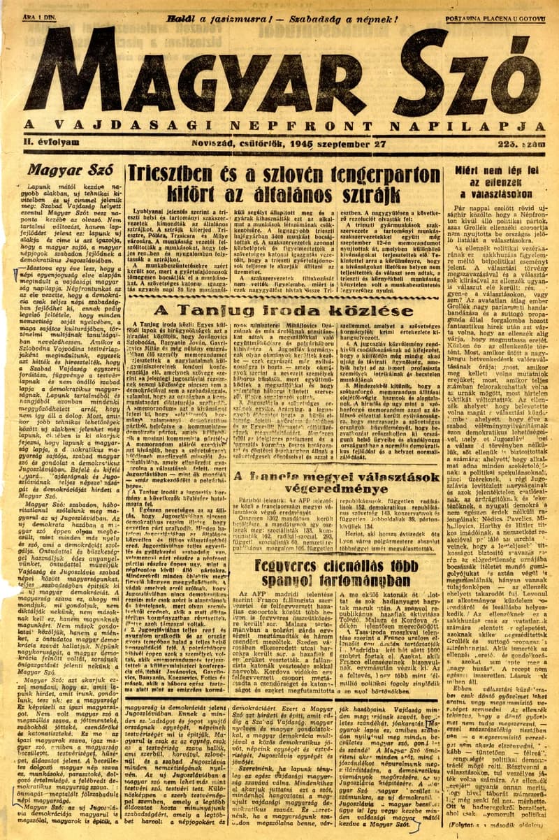 Magyar Szó, 2. évf. 1945. szeptember 27. 223. sz. 1–4. oldal